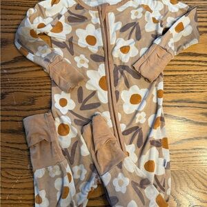 Little Sleepies Floral Footie in Brown and Cream